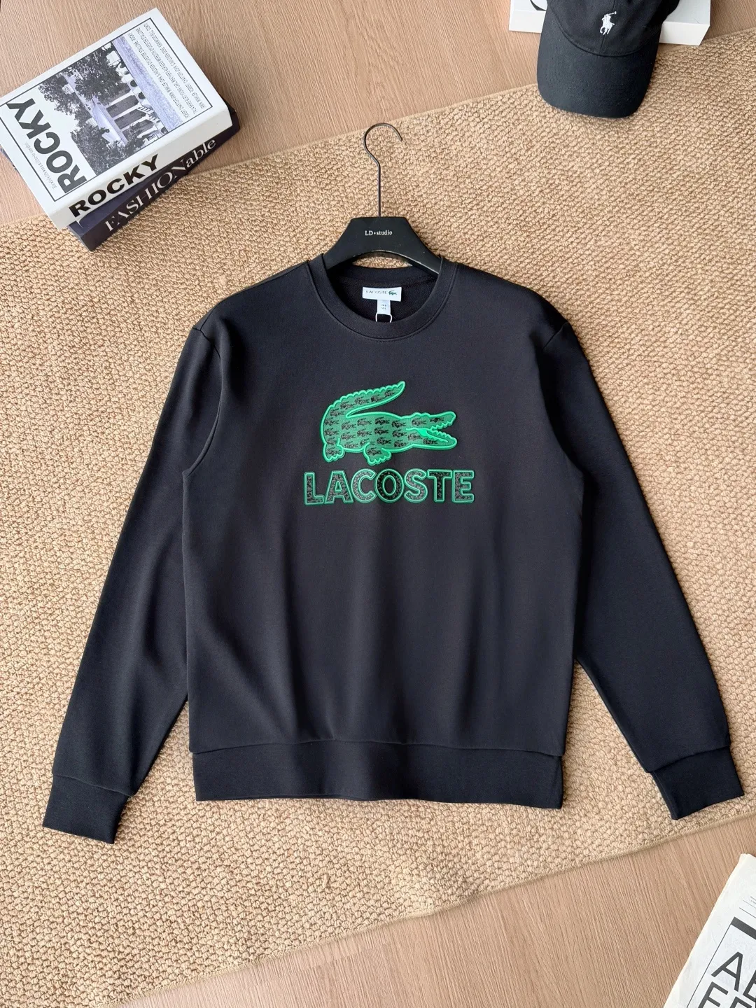 High Quality LACOSTE. 2026 Autumn New Product Counter Same Style Printed Cotton Round Neck Sweater 360g Pure Cotton Terry M.L.XL 2XL LA-3091